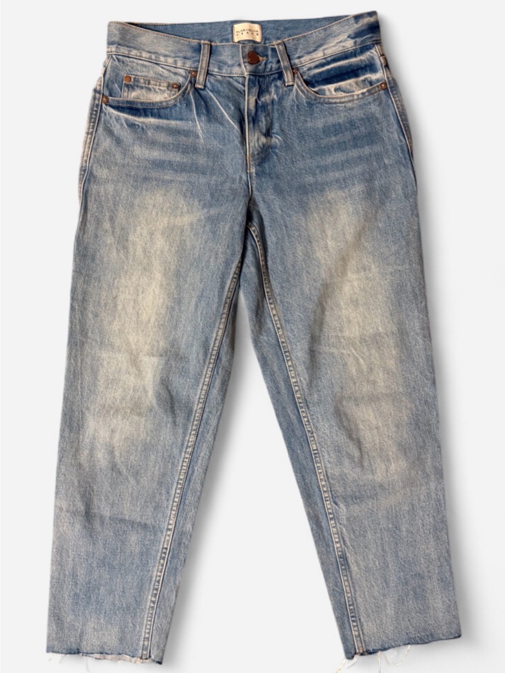 Alice + Olivia Light Wash Raw Hem Jeans Size 26 - Retail $295
